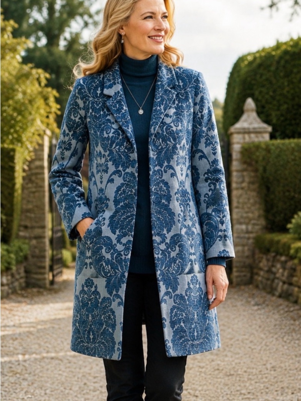 Soft Surroundings Regency Jacket Blue Chenille Damask Blazer M NWOT